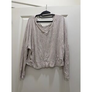 Auden Womens Ribbed Knit Long Sleeve Sleepwear Top Oatmeal Beige Large